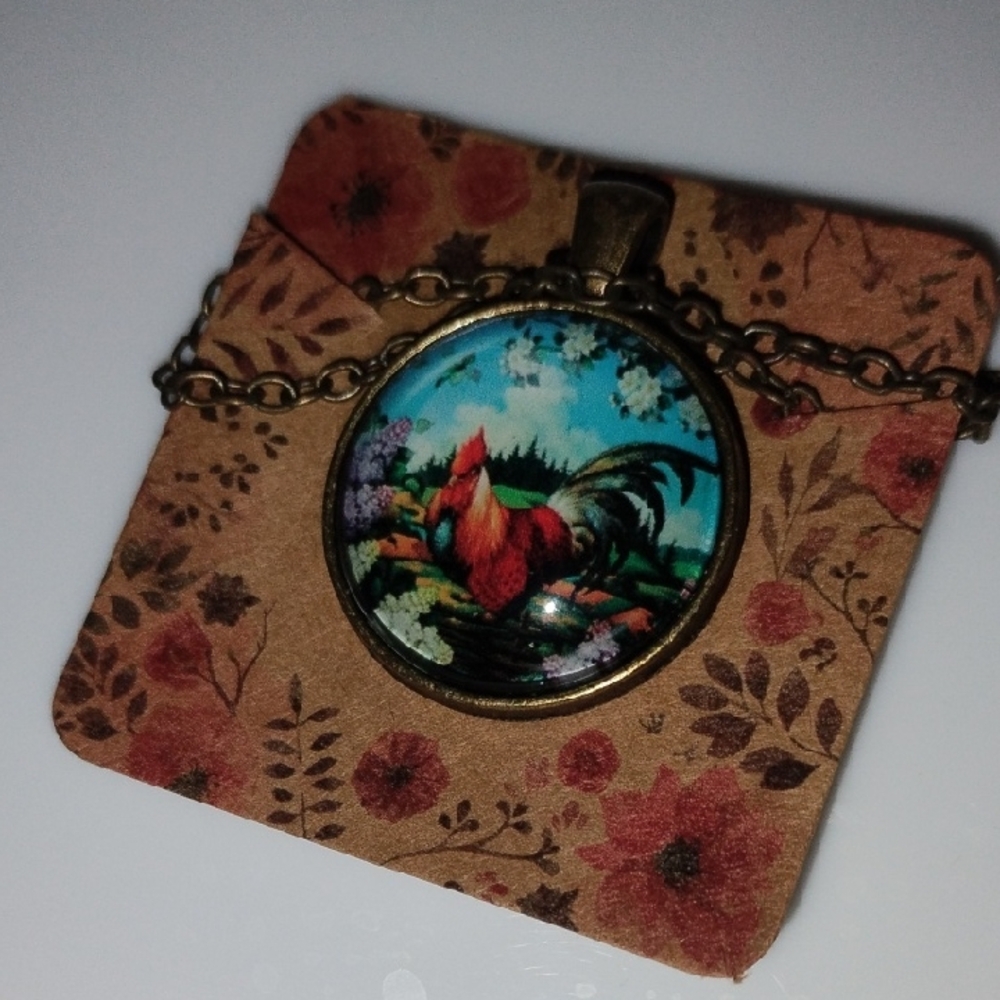 Handmade Colorful Rooster Pendant Necklace